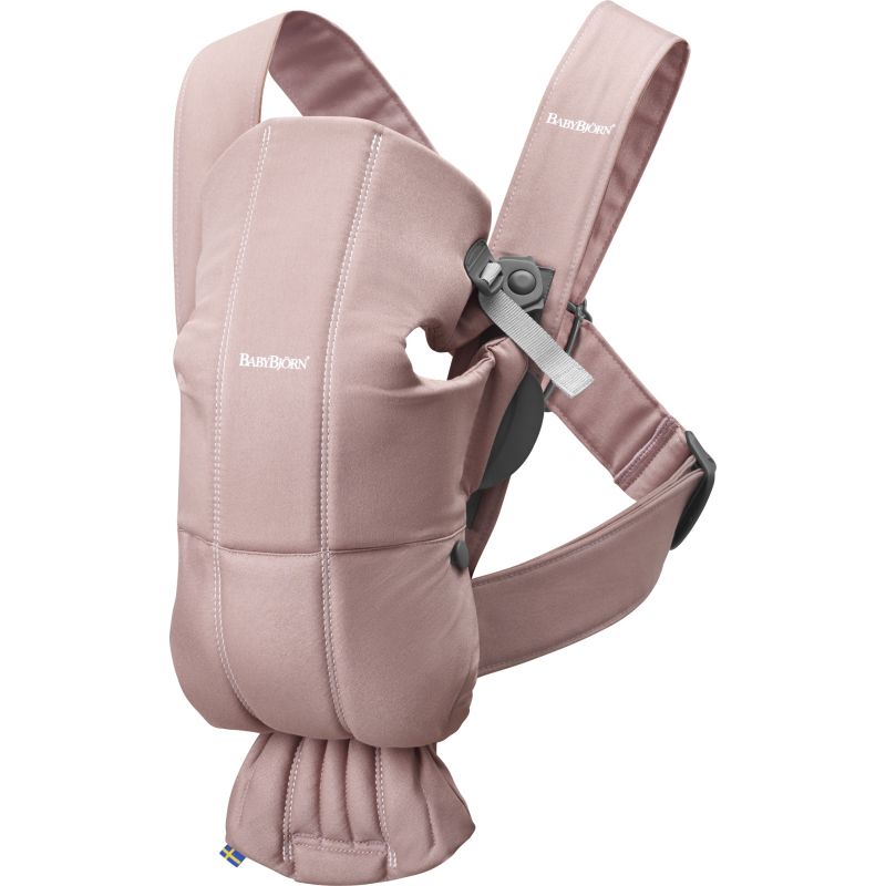 BabyBjorn - Marsupiu anatomic Mini, cu pozitii multiple de purtare &ndash; Dusty Pink, Bumbac