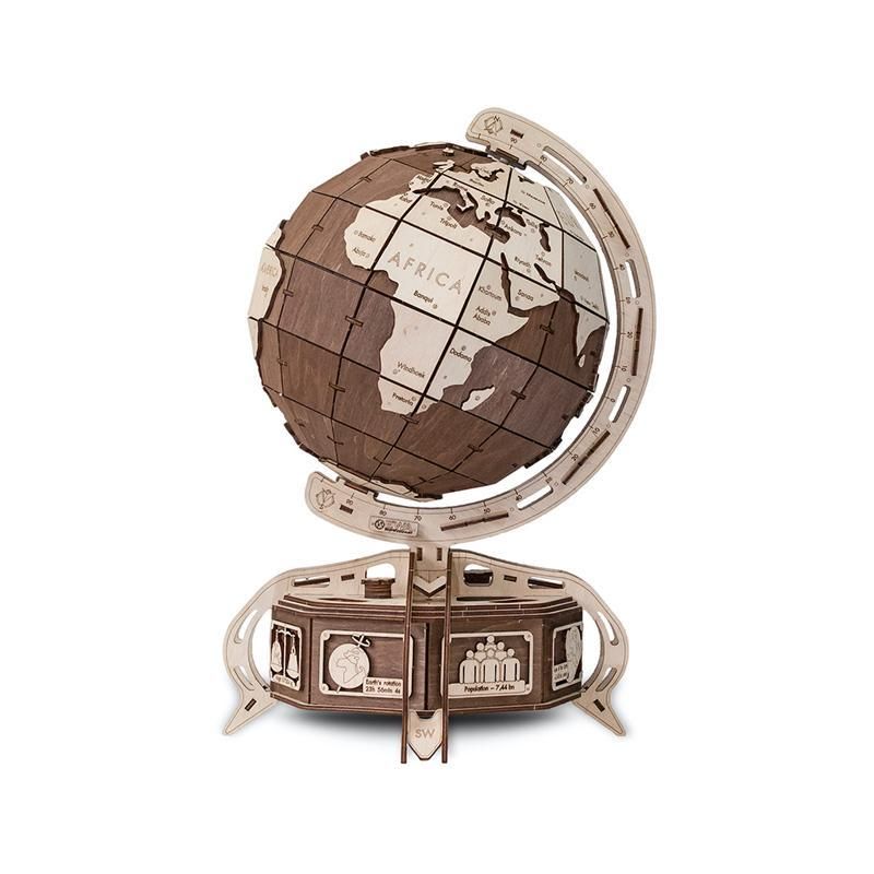 EWA Set constructie cu mecanism Puzzle 3D THE GLOBE maro din lemn 393 piese @ EWA